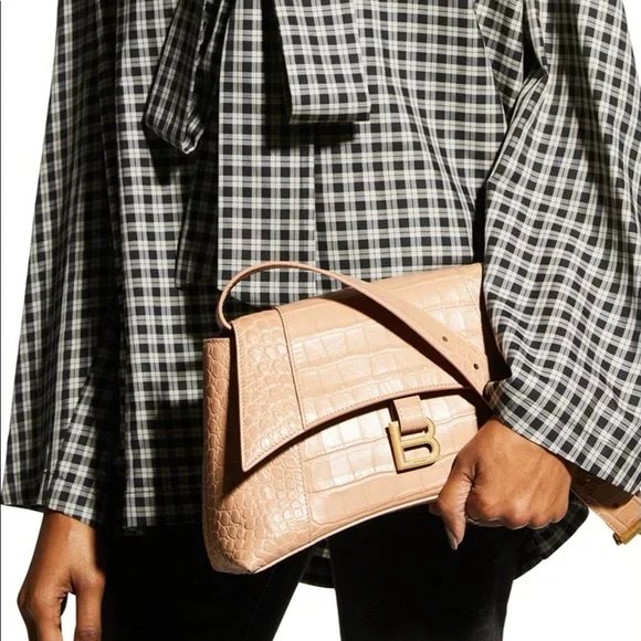 Balenciaga Hourglass  Embossed Croc Shoulder Bag - Picture 2 of 16